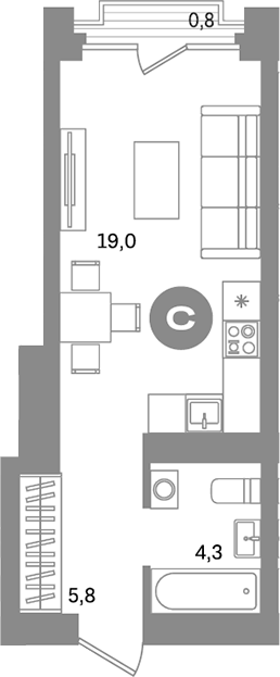 Планировка — Метроном, Студия, 29 м²
