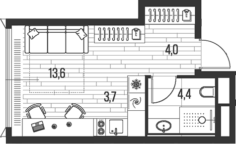 Планировка — Хай Лайф, Студия, 26 м²