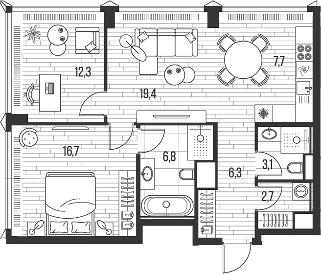 Планировка — Хай Лайф, 3-комн., 75 м²