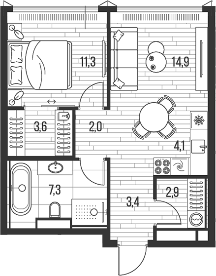 Планировка — Хай Лайф, 2-комн., 50 м²
