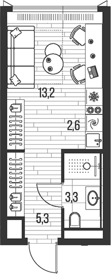 Планировка — Хай Лайф, Студия, 24 м²