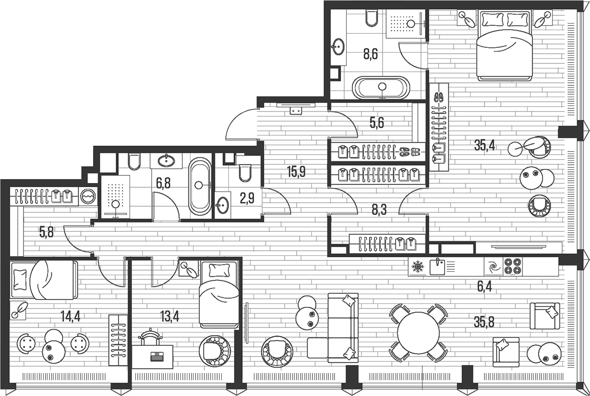 Планировка — Хай Лайф, 4-комн., 159 м²