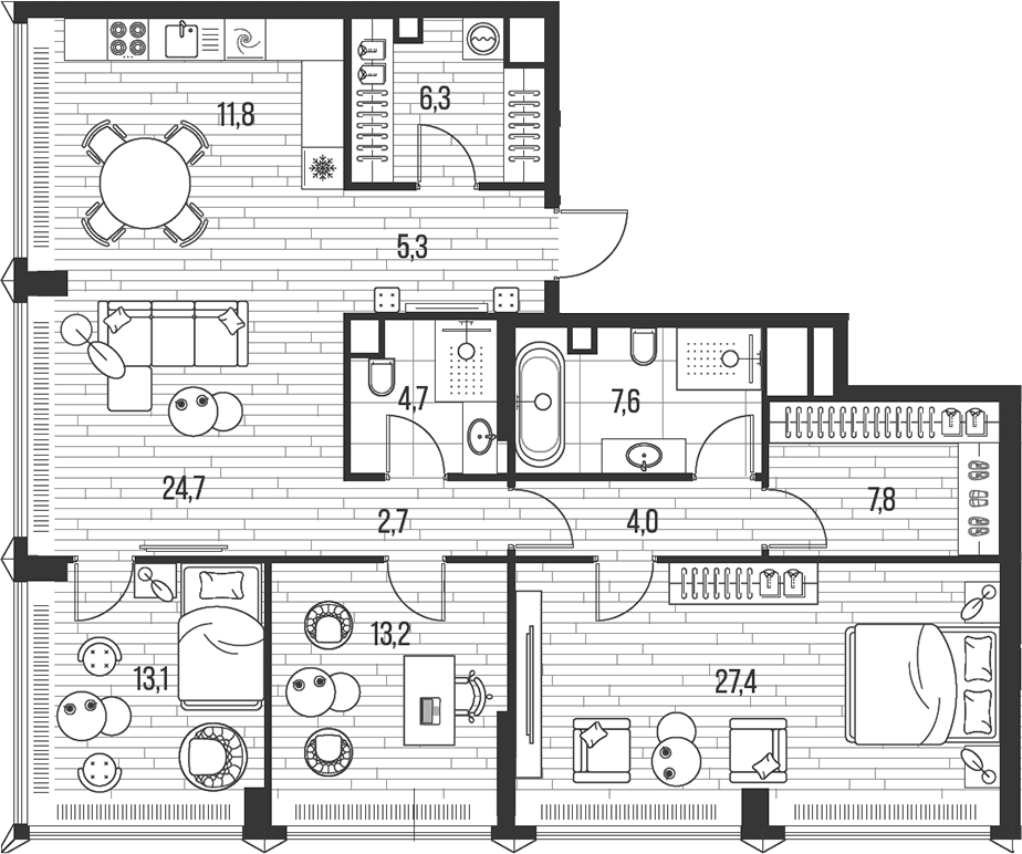 Планировка — Хай Лайф, 4-комн., 129 м²