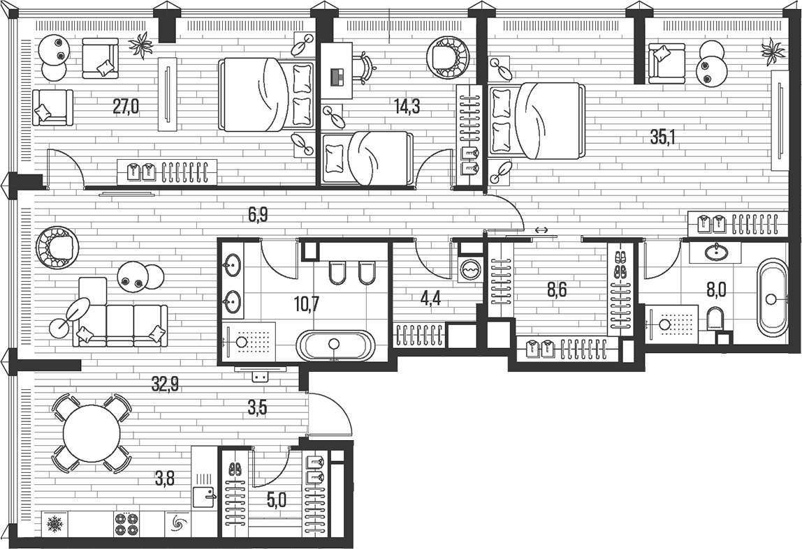 Планировка — Хай Лайф, 4-комн., 160 м²