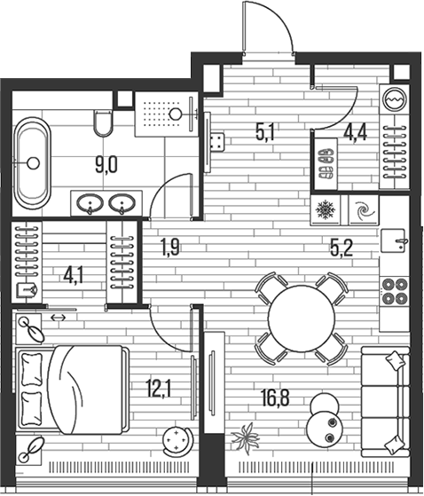 Планировка — Хай Лайф, 2-комн., 59 м²