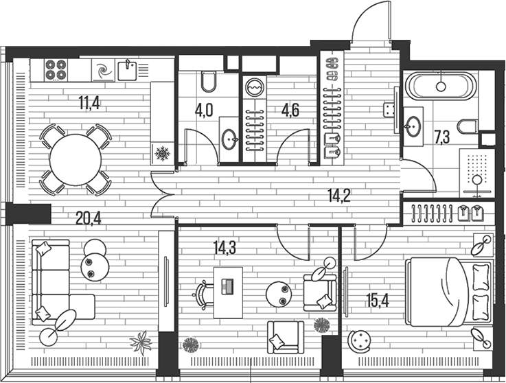 Планировка — Хай Лайф, 3-комн., 92 м²