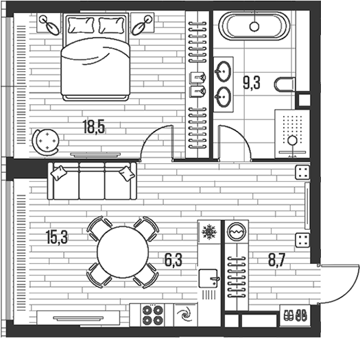 Планировка — Хай Лайф, 2-комн., 58 м²
