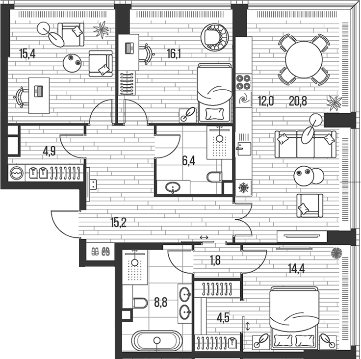 Планировка — Хай Лайф, 4-комн., 120 м²