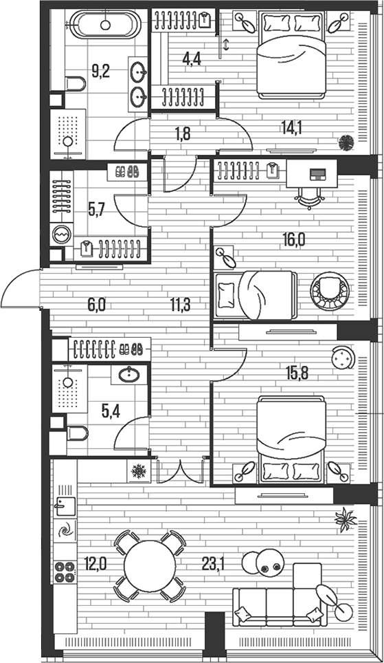 Планировка — Хай Лайф, 4-комн., 125 м²