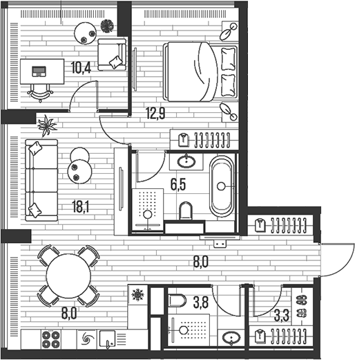Планировка — Хай Лайф, 3-комн., 71 м²
