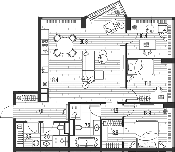 Планировка — Хай Лайф, 4-комн., 106 м²