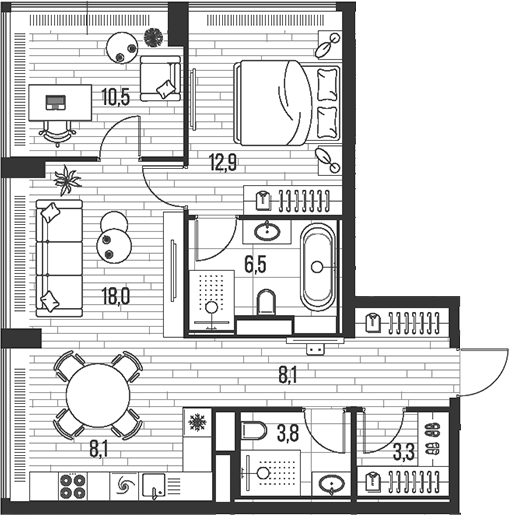 Планировка — Хай Лайф, 3-комн., 71 м²