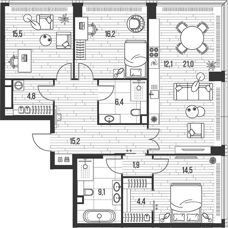 Планировка — Хай Лайф, 4-комн., 121 м²