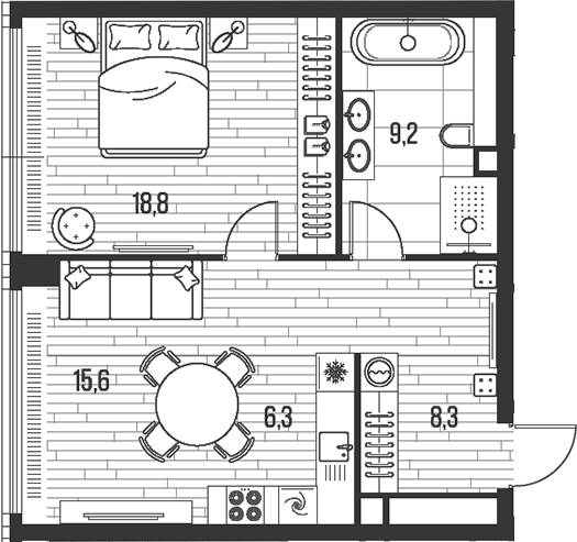 Планировка — Хай Лайф, 2-комн., 58 м²