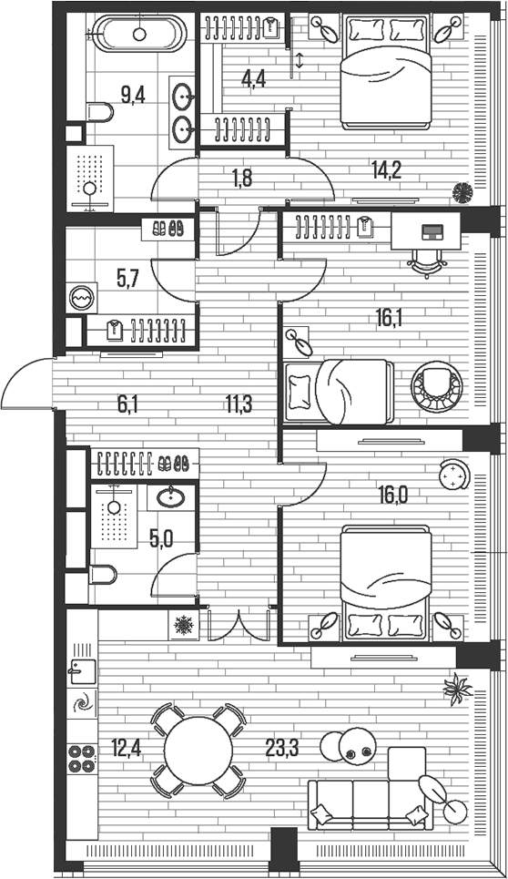 Планировка — Хай Лайф, 4-комн., 126 м²