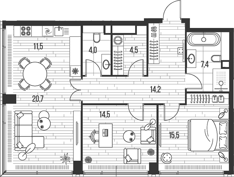 Планировка — Хай Лайф, 3-комн., 92 м²