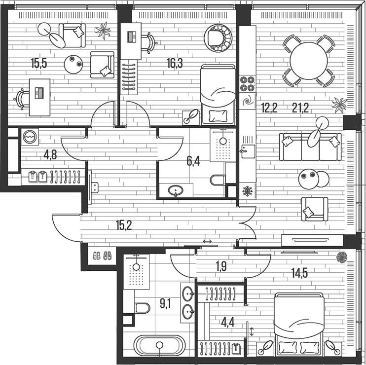 Планировка — Хай Лайф, 4-комн., 122 м²
