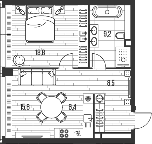 Планировка — Хай Лайф, 2-комн., 59 м²