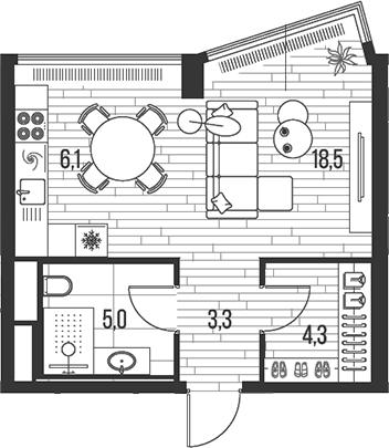 Планировка — Хай Лайф, Студия, 37 м²
