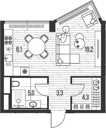 Планировка — Хай Лайф, Студия, 38 м²