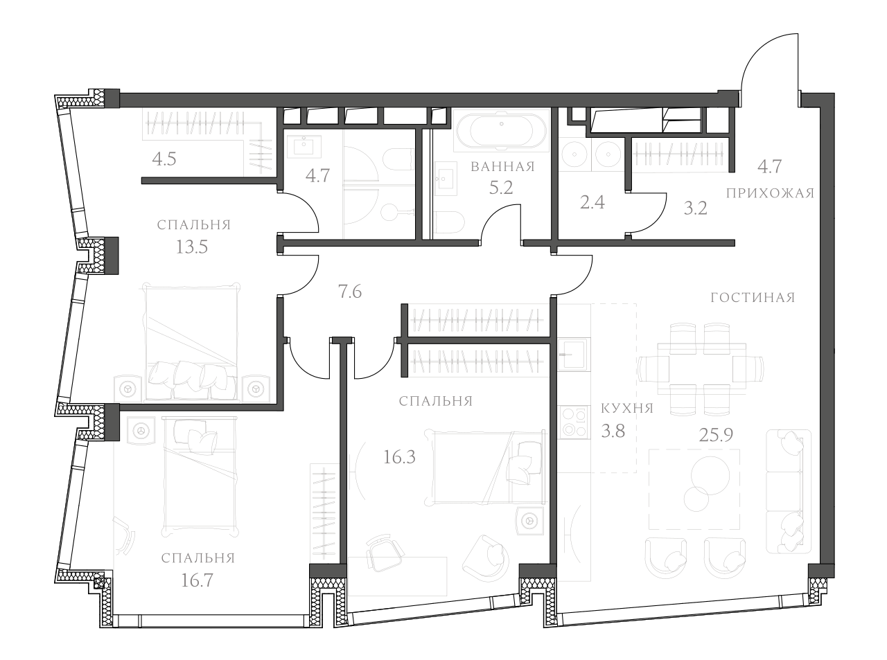 Планировка — AHEAD, 4-комн., 108 м²