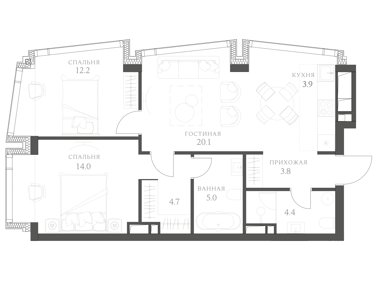 Планировка — AHEAD, 3-комн., 68 м²