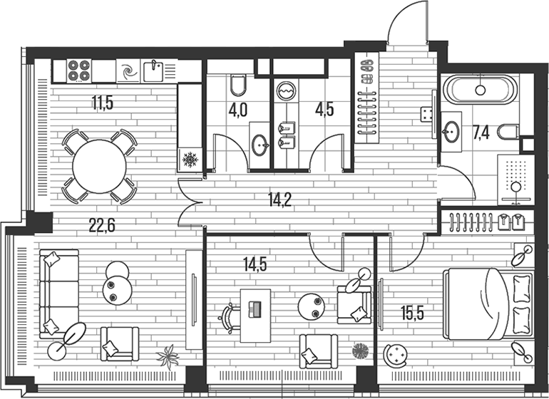 Планировка — Хай Лайф, 3-комн., 94 м²