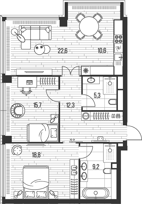 Планировка — Хай Лайф, 3-комн., 95 м²