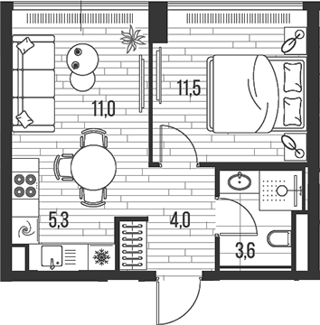 Планировка — Хай Лайф, 2-комн., 35 м²