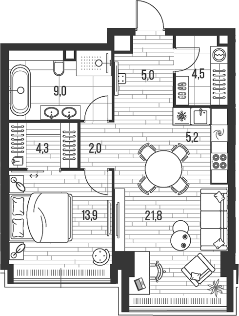 Планировка — Хай Лайф, 2-комн., 66 м²