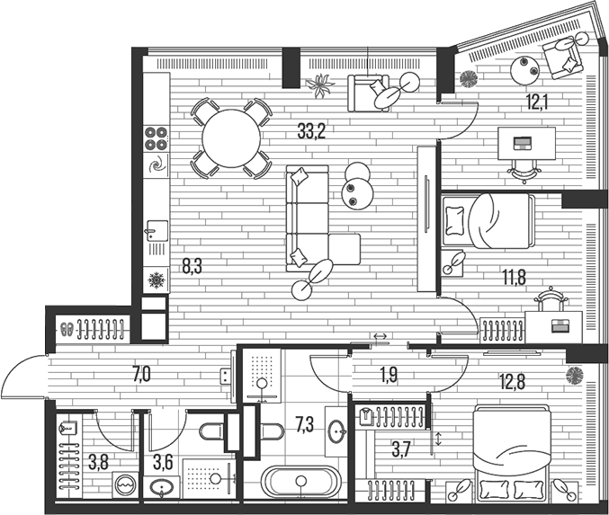 Планировка — Хай Лайф, 4-комн., 105 м²