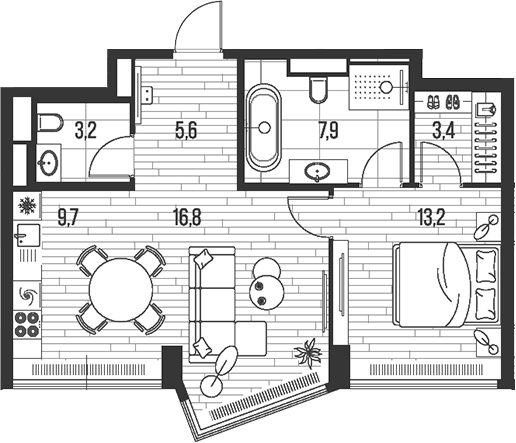 Планировка — Хай Лайф, 2-комн., 60 м²