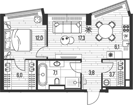 Планировка — Хай Лайф, 2-комн., 56 м²