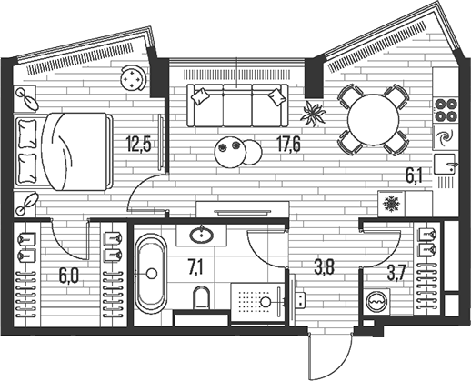 Планировка — Хай Лайф, 2-комн., 57 м²