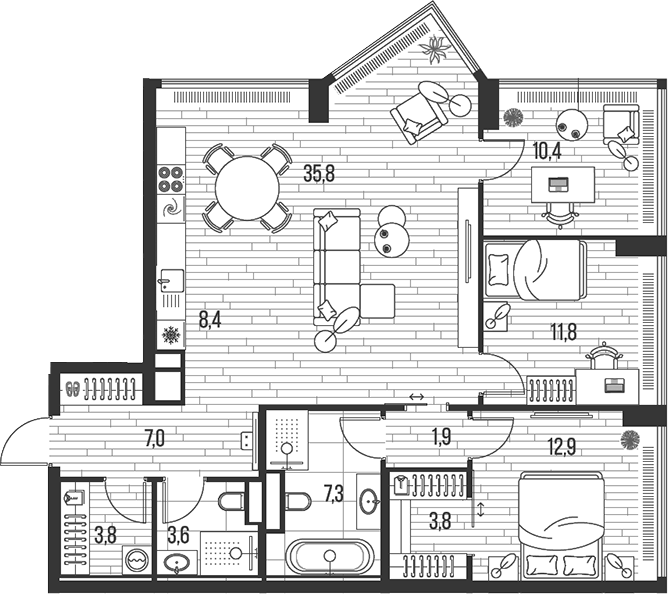 Планировка — Хай Лайф, 4-комн., 107 м²