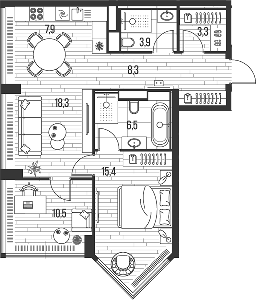 Планировка — Хай Лайф, 3-комн., 74 м²