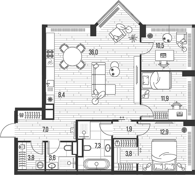Планировка — Хай Лайф, 4-комн., 107 м²
