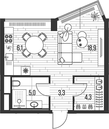 Планировка — Хай Лайф, Студия, 38 м²