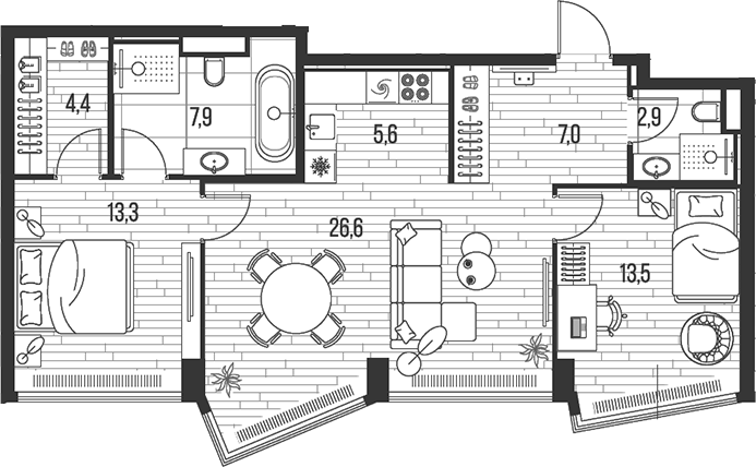 Планировка — Хай Лайф, 3-комн., 81 м²