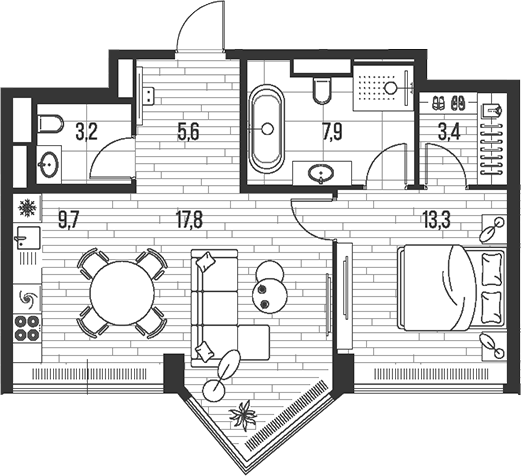 Планировка — Хай Лайф, 2-комн., 61 м²