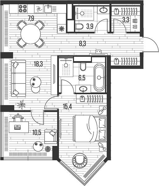 Планировка — Хай Лайф, 3-комн., 74 м²