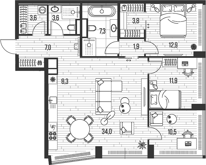 Планировка — Хай Лайф, 4-комн., 105 м²