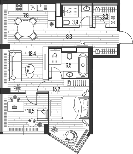 Планировка — Хай Лайф, 3-комн., 74 м²