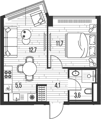Планировка — Хай Лайф, 2-комн., 38 м²