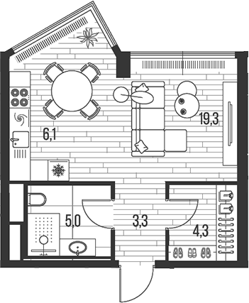 Планировка — Хай Лайф, Студия, 38 м²