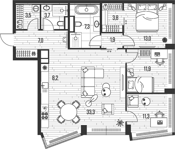 Планировка — Хай Лайф, 4-комн., 105 м²