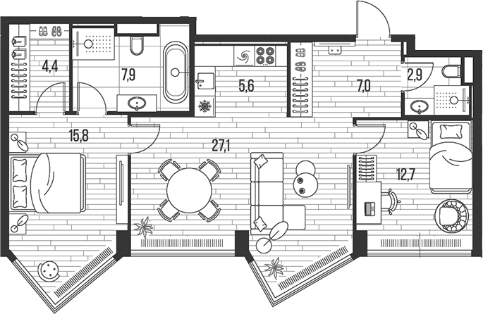 Планировка — Хай Лайф, 3-комн., 83 м²