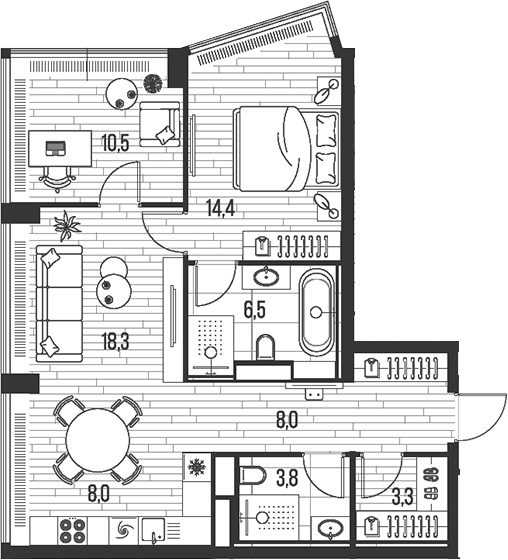 Планировка — Хай Лайф, 3-комн., 73 м²
