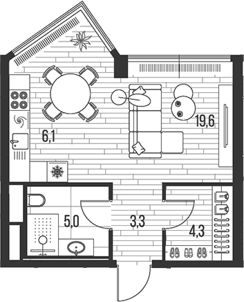 Планировка — Хай Лайф, Студия, 38 м²