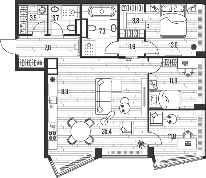 Планировка — Хай Лайф, 4-комн., 108 м²